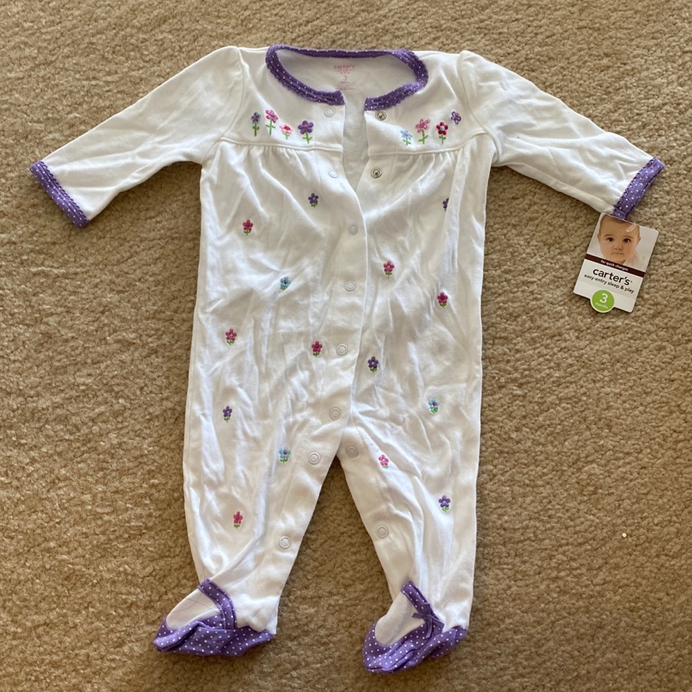 white and blue floral carters baby onesie